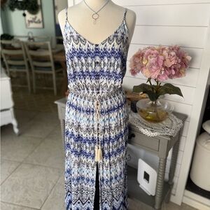 Blue and White Patterned Maxi Dress